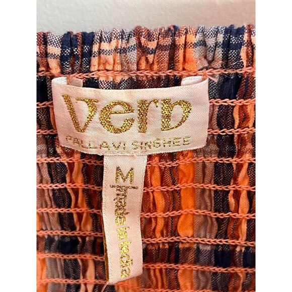 Verb by Pallavi Singhee Ruffled Plaid Tank Top Orange Motif Women's Size M NWT - Picture 6 of 9